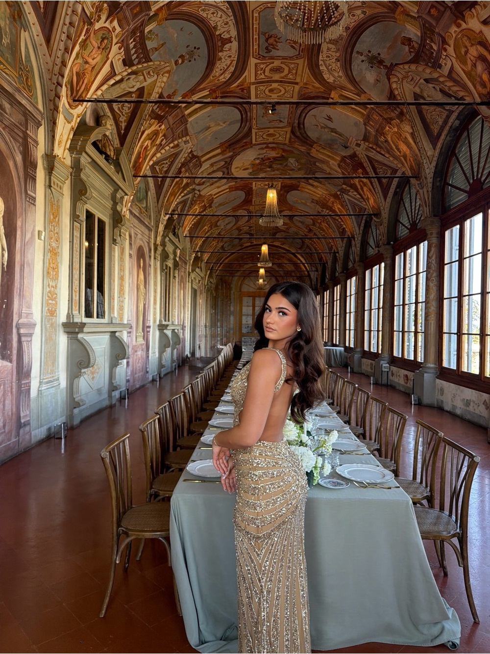 Elegant Beaded Evening Gown in Gold - Designer Style